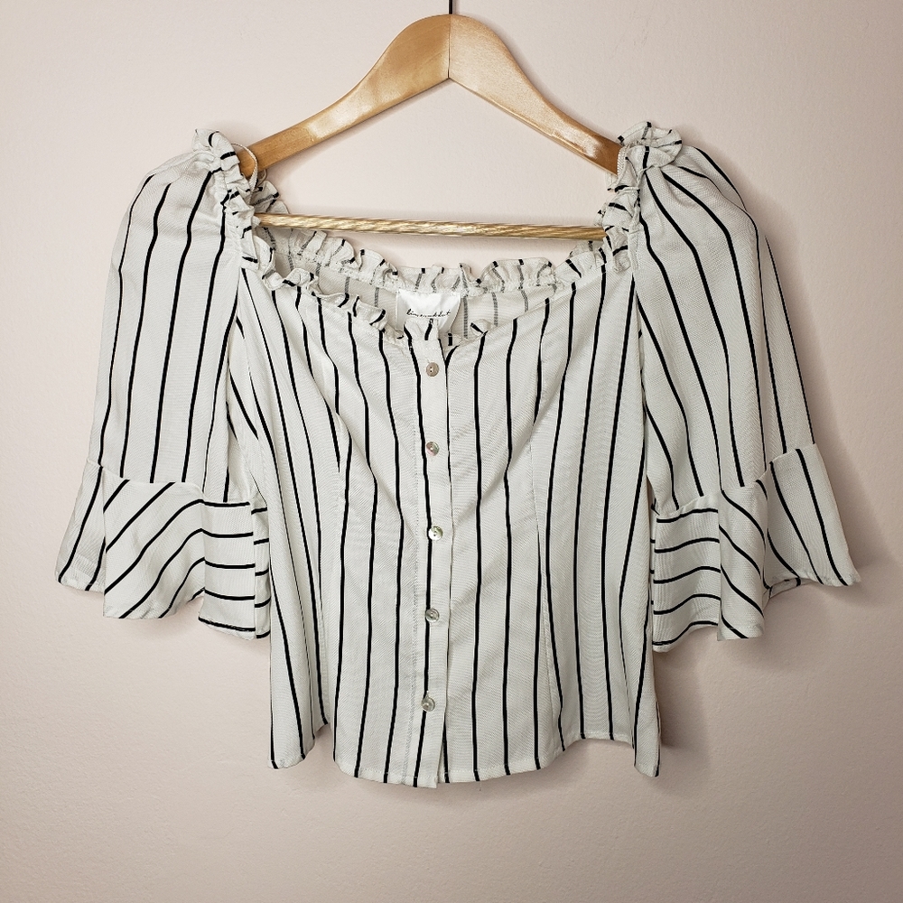Line & Dot Elisa Stripe Top with Ruffles NWT
